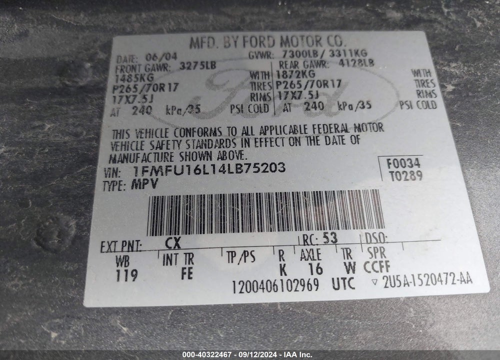 2004 FORD EXPEDITION NBX/XLT VIN: 1FMFU16L14LB75203