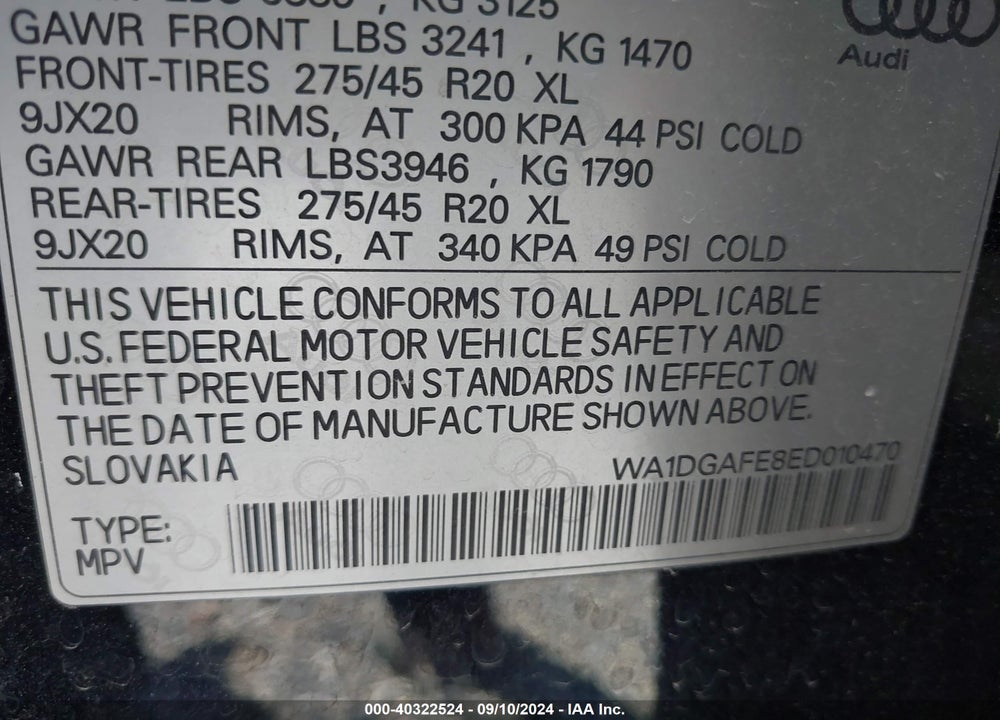 2014 AUDI Q7 3.0T S LINE PRESTIGE VIN: WA1DGAFE8ED010470