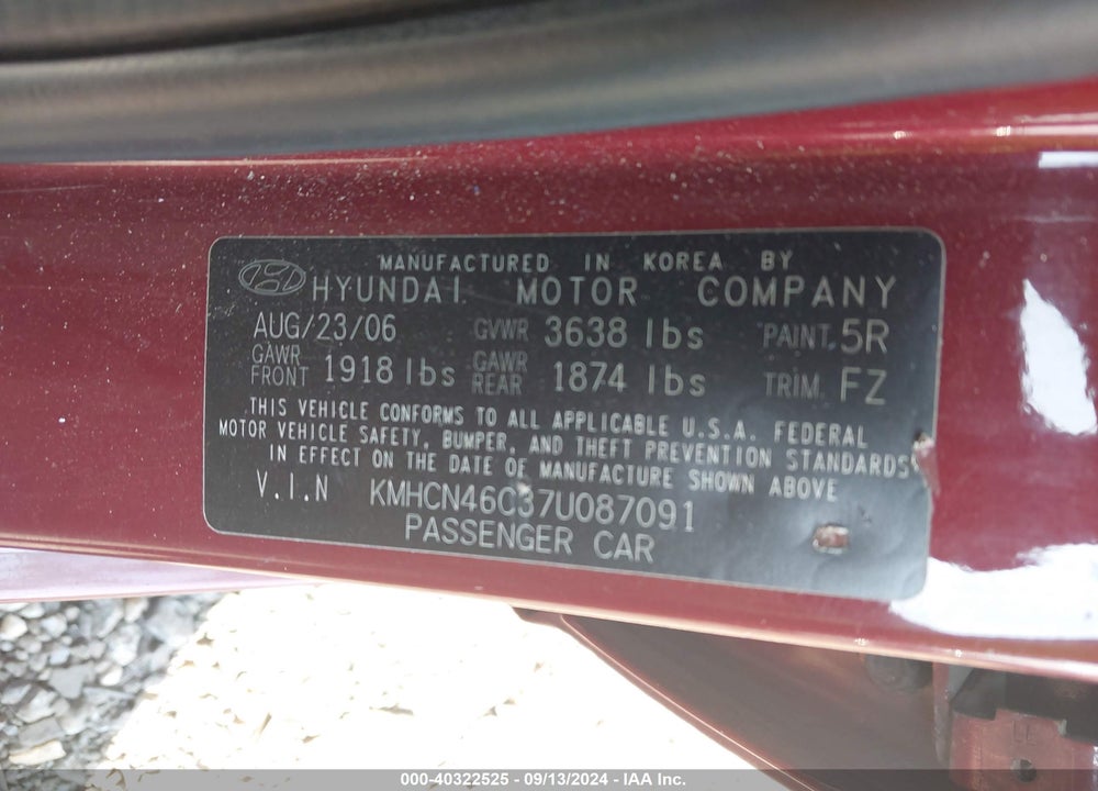 2007 HYUNDAI ACCENT GLS VIN: KMHCN46C37U087091