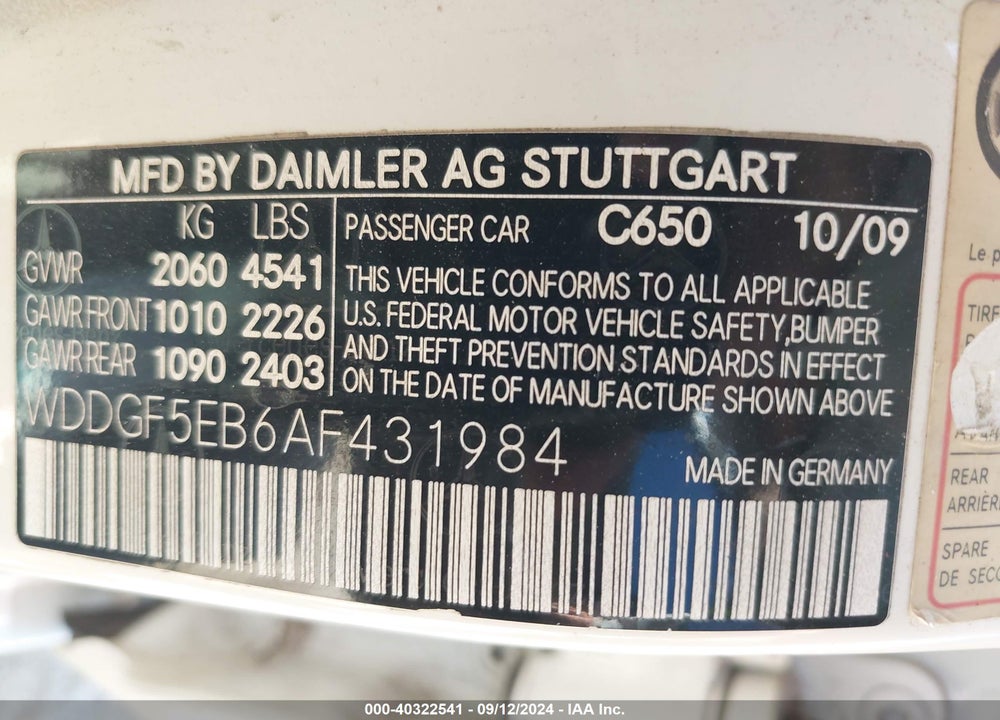2010 MERCEDES-BENZ C 300 LUXURY/SPORT VIN: WDDGF5EB6AF431984