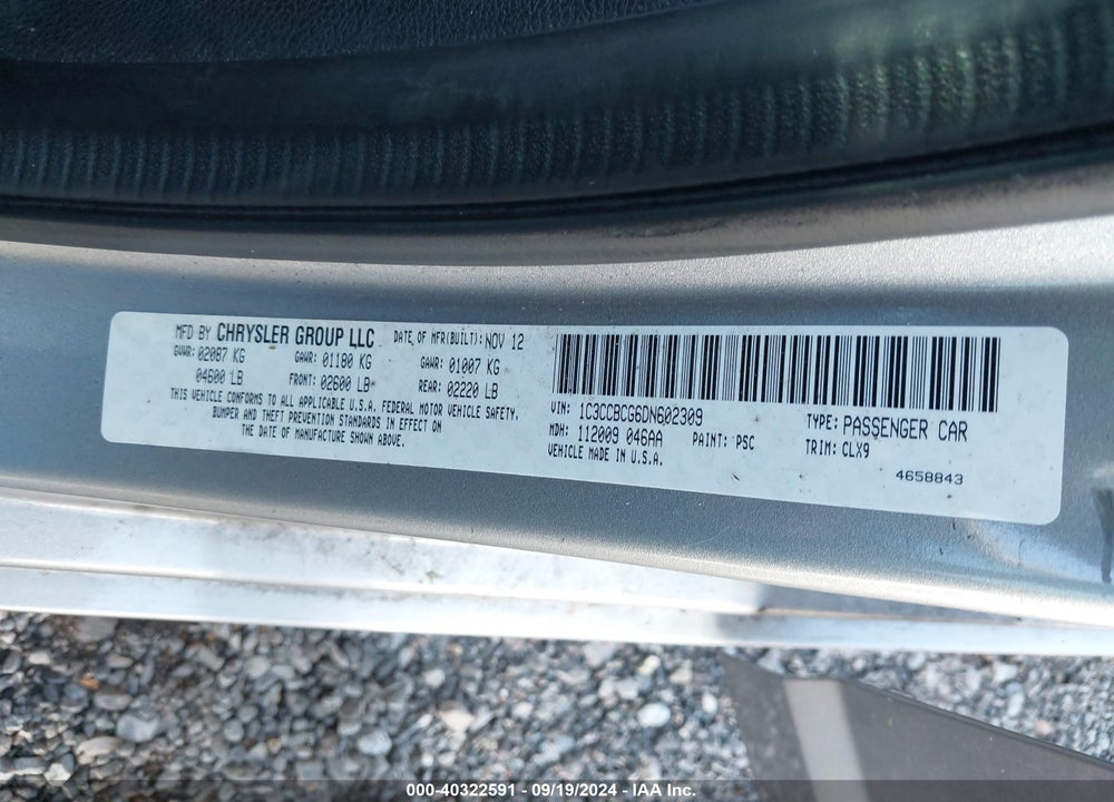 2013 CHRYSLER 200 LIMITED VIN: 1C3CCBCG6DN602309