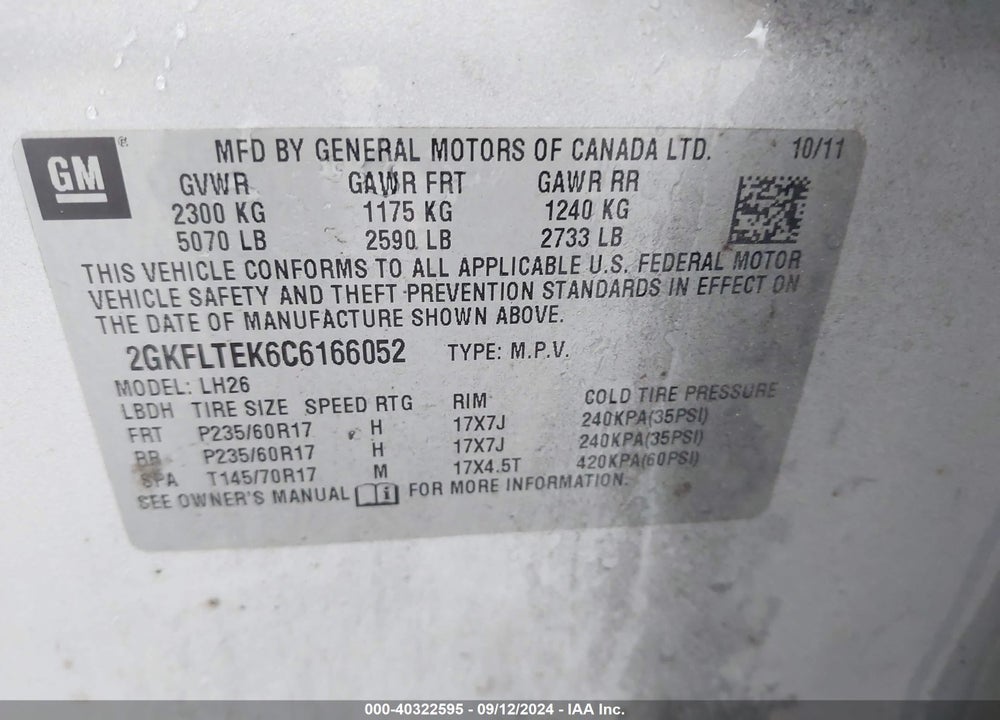 2012 GMC TERRAIN SLE-2 VIN: 2GKFLTEK6C6166052