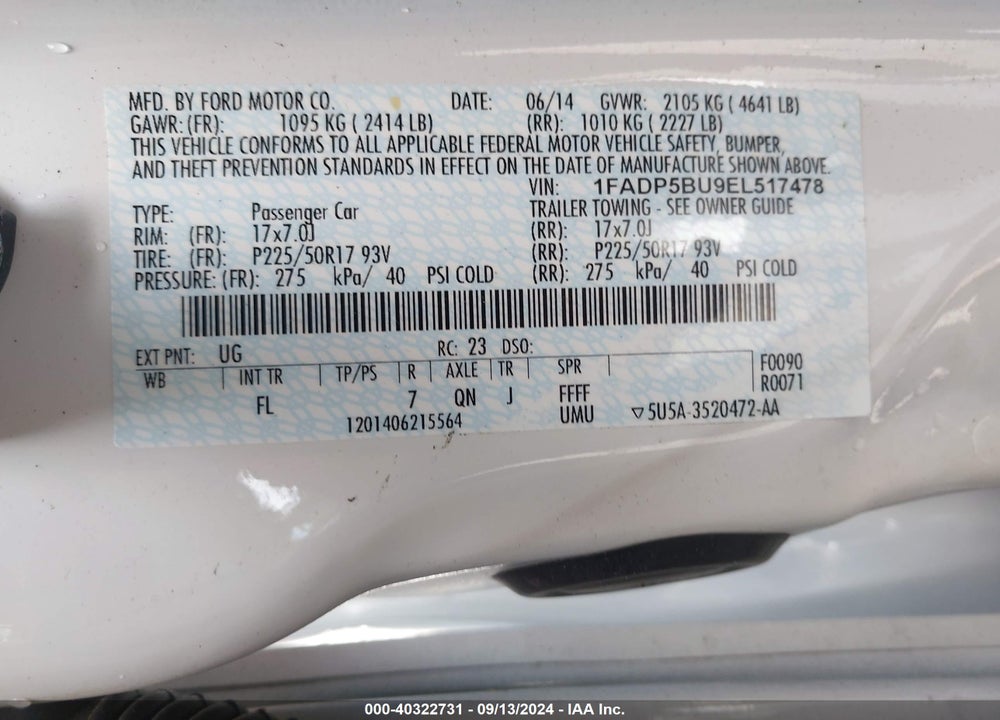 2014 FORD C-MAX HYBRID SEL VIN: 1FADP5BU9EL517478