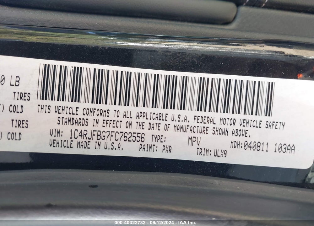 2015 JEEP GRAND CHEROKEE LIMITED VIN: 1C4RJFBG7FC762556