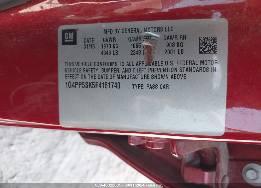 2015 BUICK VERANO VIN: 1G4PP5SK5F4161740