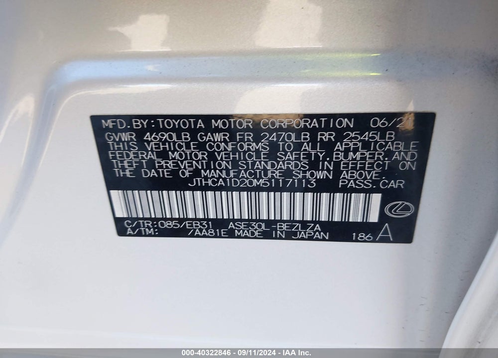 2021 LEXUS IS 300 VIN: JTHCA1D20M5117113