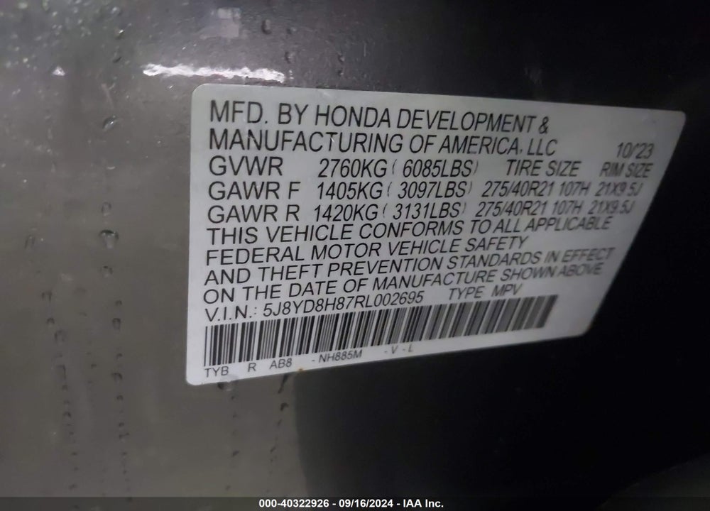 2024 ACURA MDX TYPE S W/ADVANCE PACKAGE VIN: 5J8YD8H87RL002695