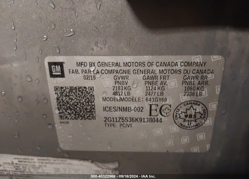 2019 CHEVROLET IMPALA LT VIN: 2G11Z5S36K9138044