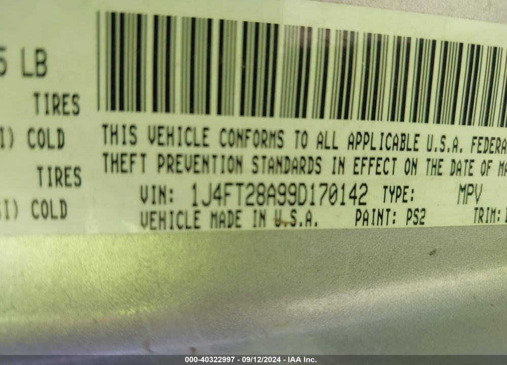 2009 JEEP PATRIOT SPORT VIN: 1J4FT28A99D170142