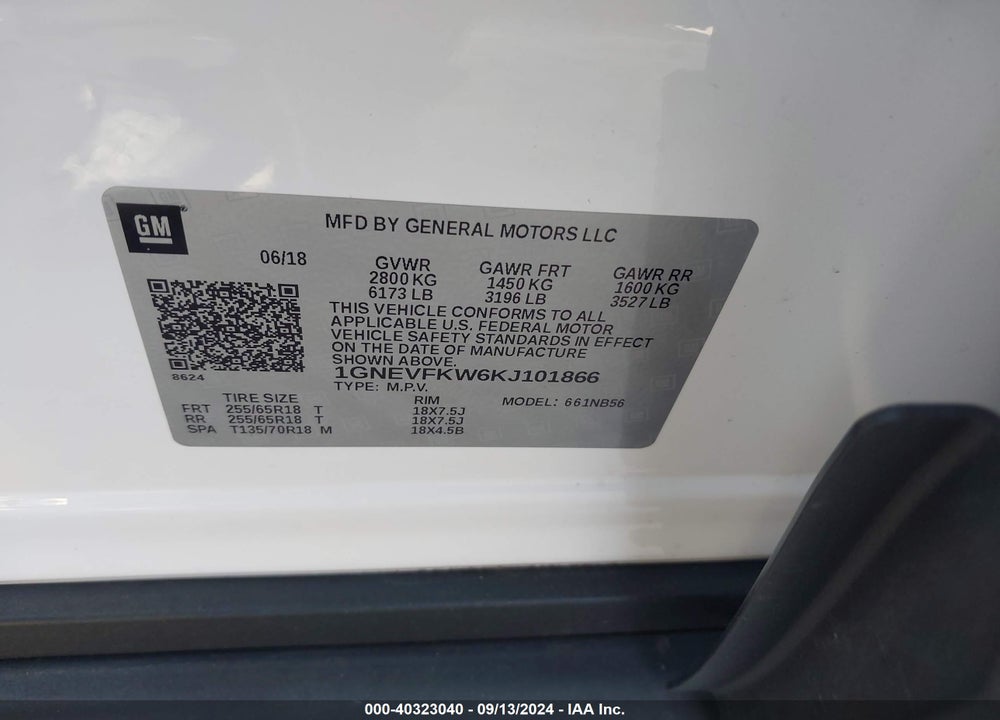 2019 CHEVROLET TRAVERSE LS VIN: 1GNEVFKW6KJ101866