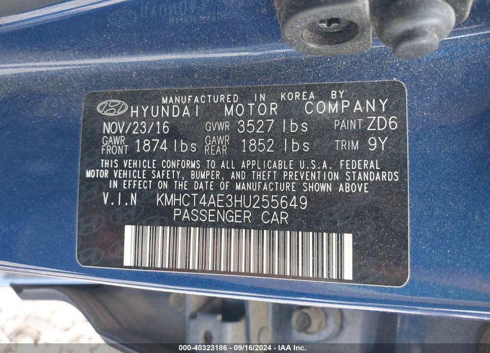 2017 HYUNDAI ACCENT VALUE EDITION VIN: KMHCT4AE3HU255649