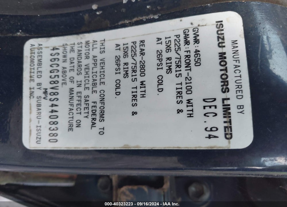 1995 HONDA PASSPORT LX VIN: 4S6CG58V8S4408380