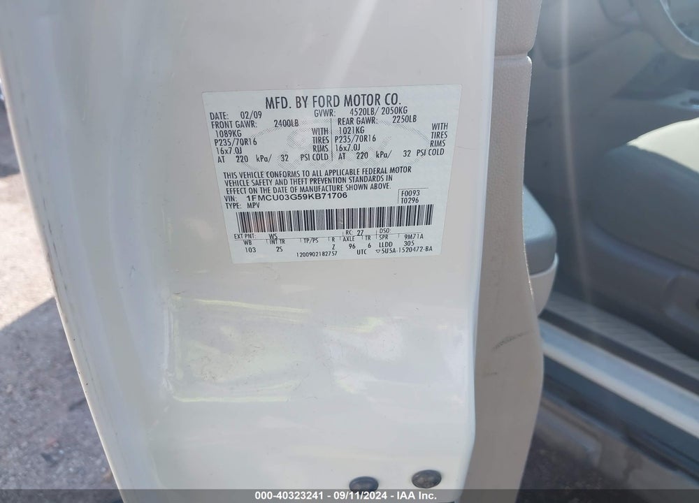 2009 FORD ESCAPE XLT VIN: 1FMCU03G59KB71706
