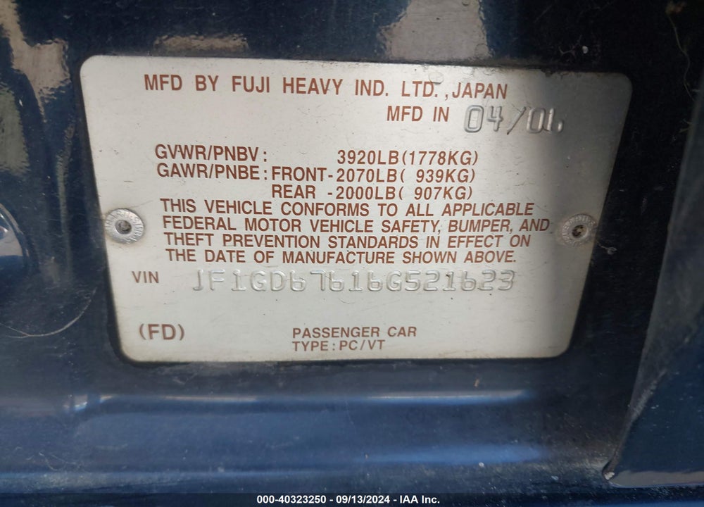 2006 SUBARU IMPREZA 2.5I VIN: JF1GD67616G521623
