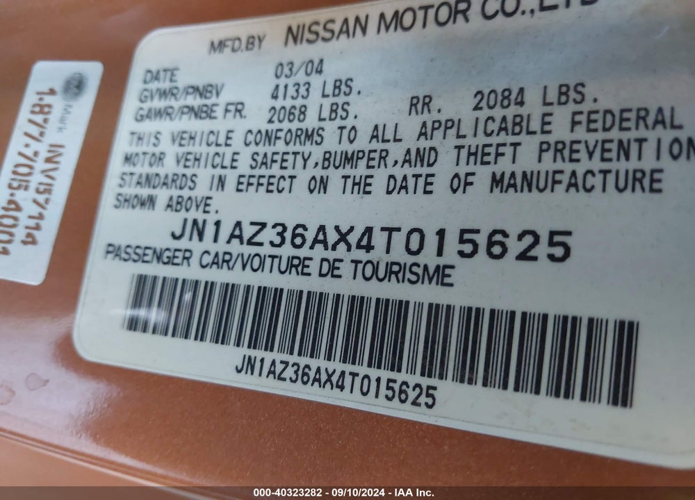 2004 NISSAN 350Z ENTHUSIAST VIN: JN1AZ36AX4T015625