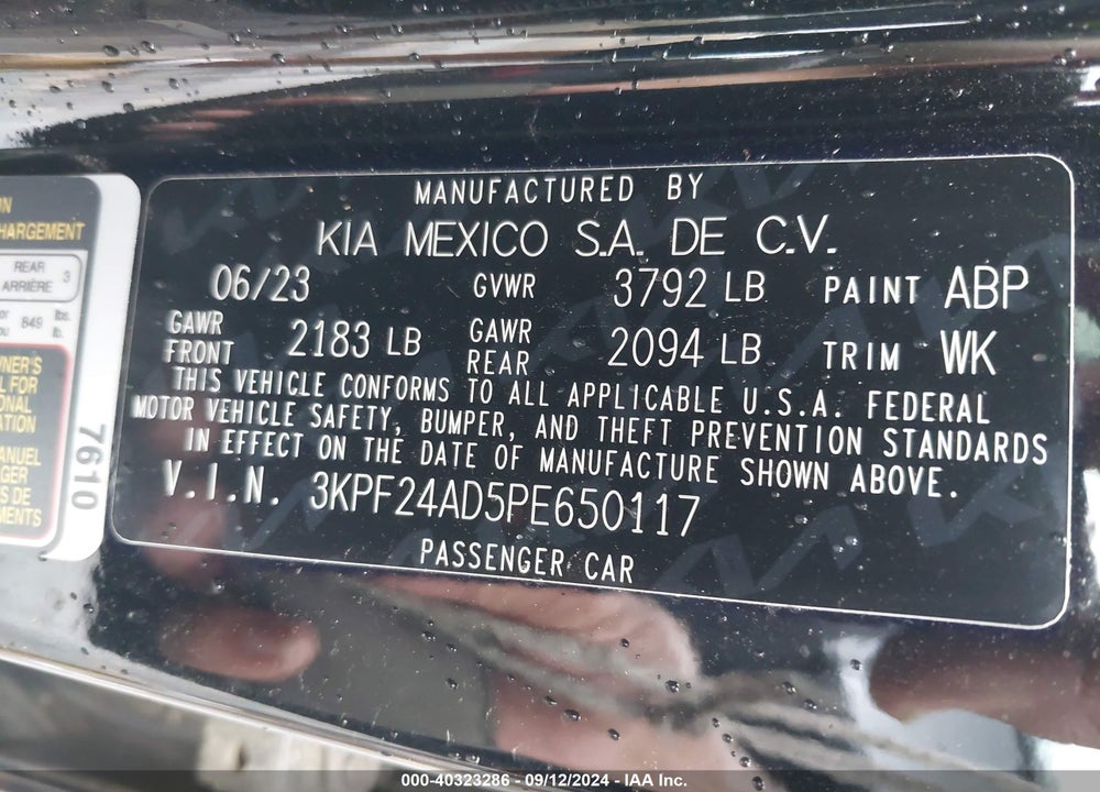 2023 KIA FORTE LXS VIN: 3KPF24AD5PE650117
