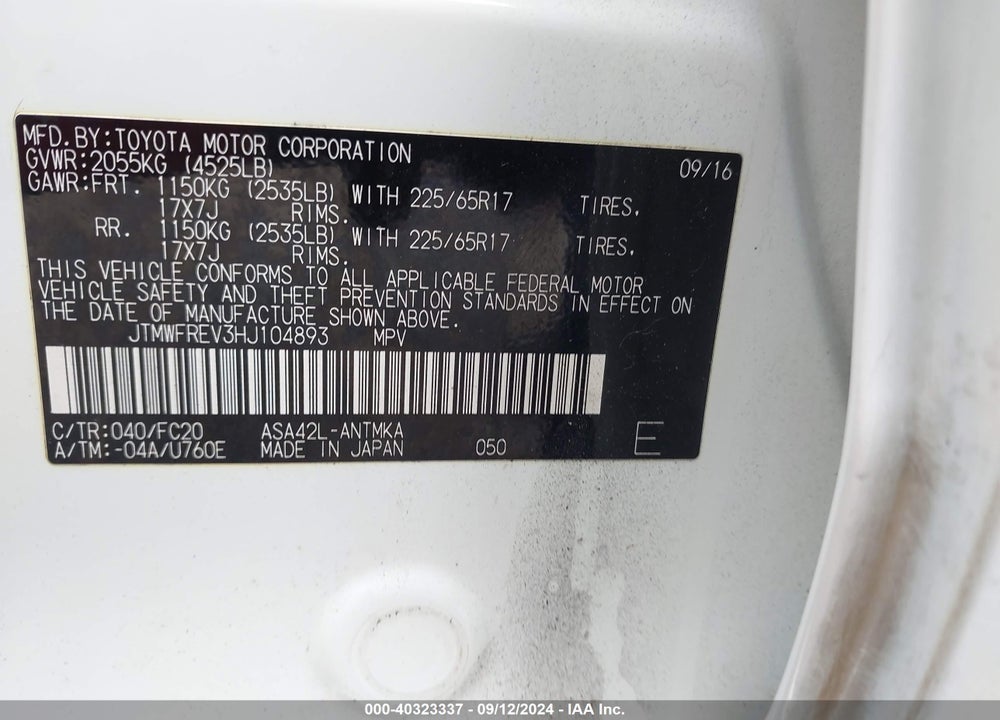 2017 TOYOTA RAV4 XLE VIN: JTMWFREV3HJ104893