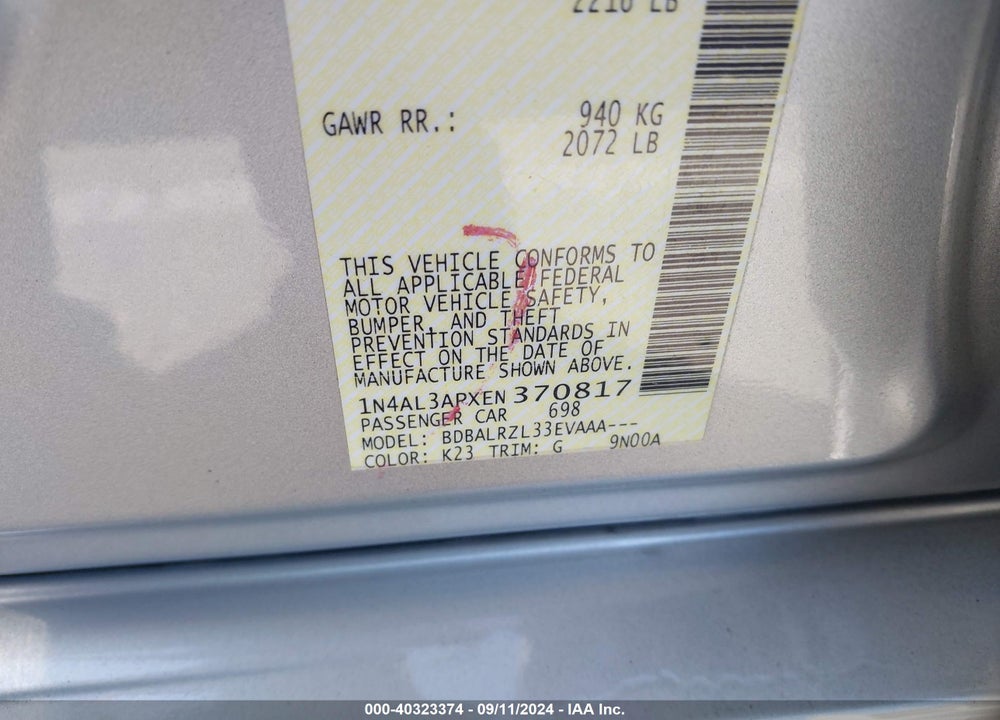 2014 NISSAN ALTIMA 2.5 S VIN: 1N4AL3APXEN370817