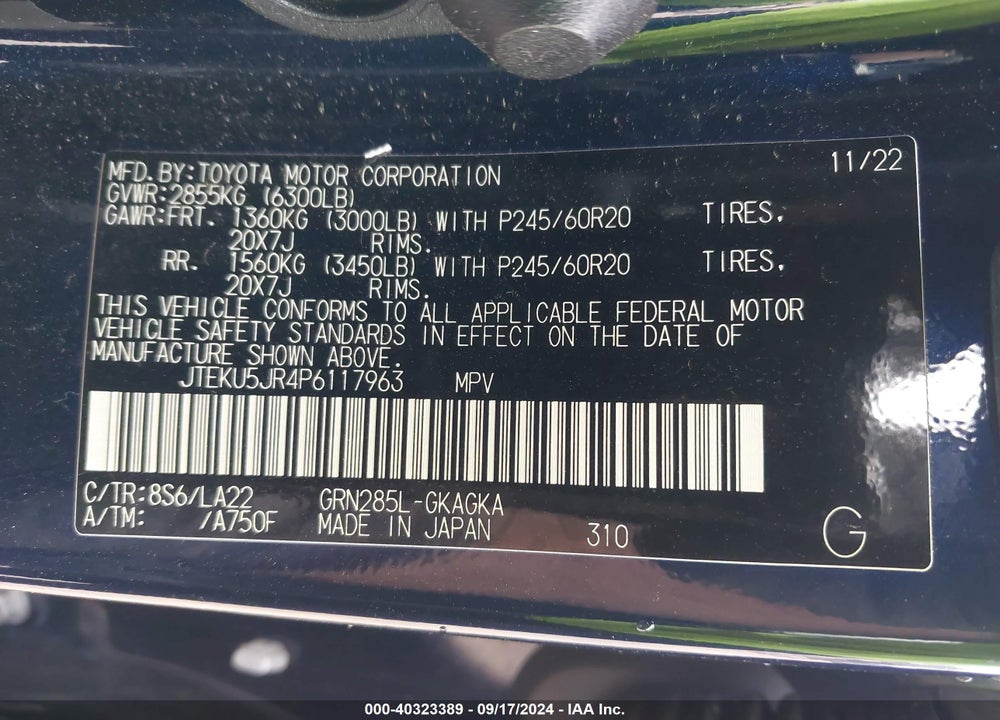 2023 TOYOTA 4RUNNER LIMITED VIN: JTEKU5JR4P6117963
