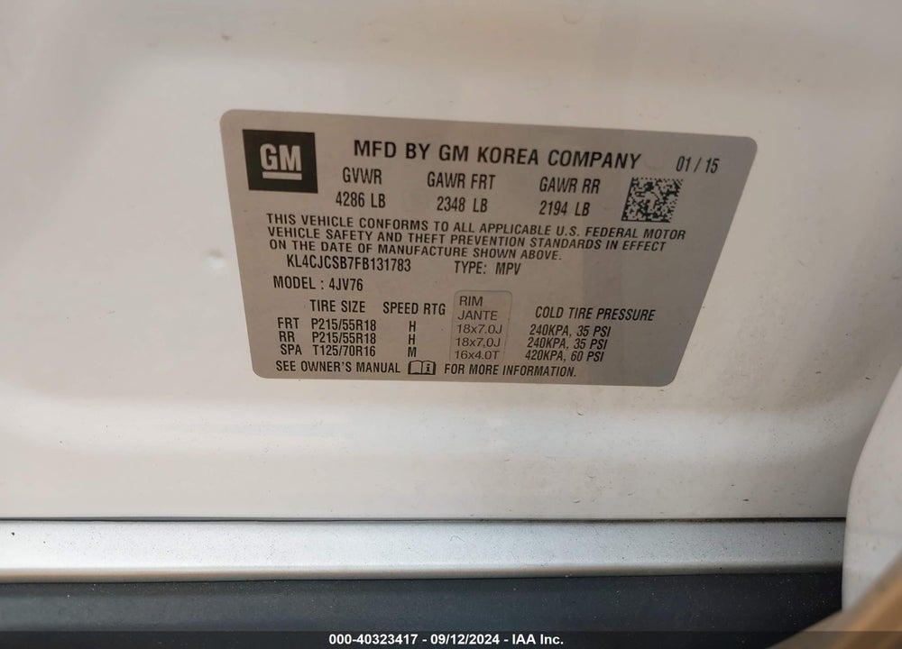 2015 BUICK ENCORE LEATHER VIN: KL4CJCSB7FB131783