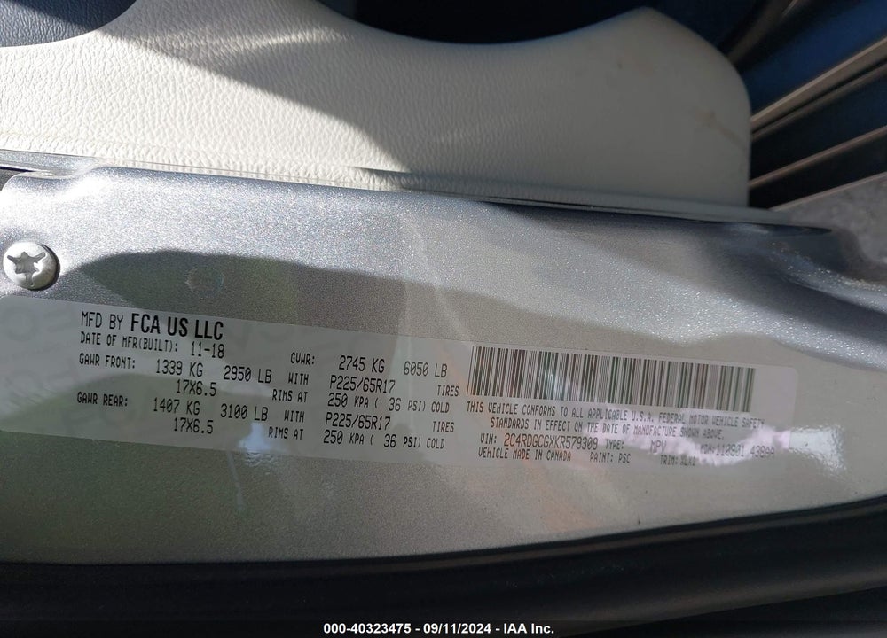 2019 DODGE GRAND CARAVAN SXT VIN: 2C4RDGCGXKR579309