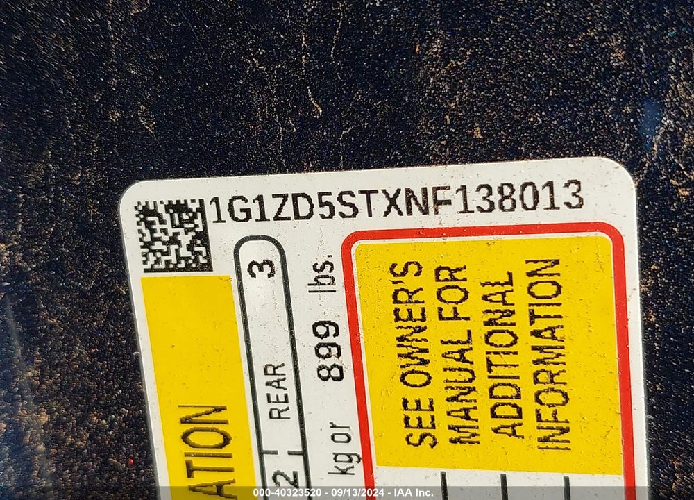 2022 CHEVROLET MALIBU FWD LT VIN: 1G1ZD5STXNF138013