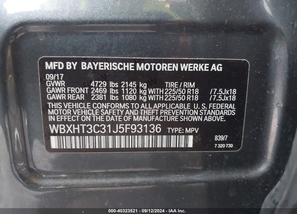 2018 BMW X1 XDRIVE28I VIN: WBXHT3C31J5F93136