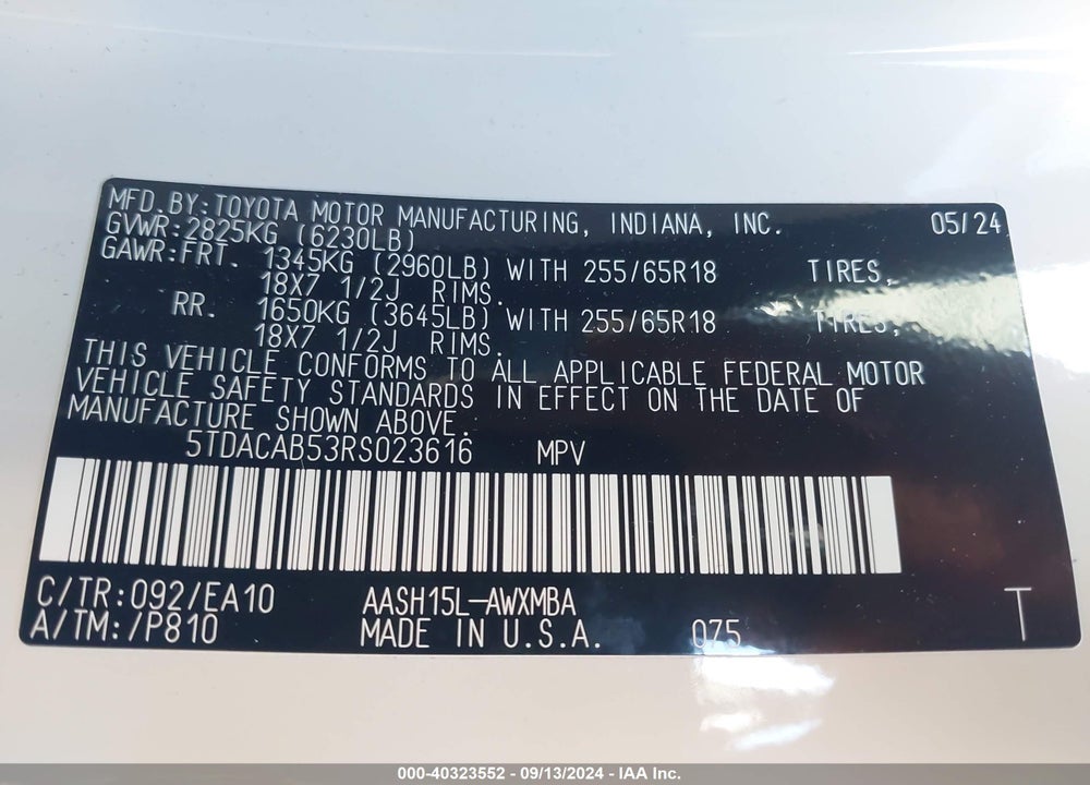2024 TOYOTA GRAND HIGHLANDER HYBRID XLE VIN: 5TDACAB53RS023616