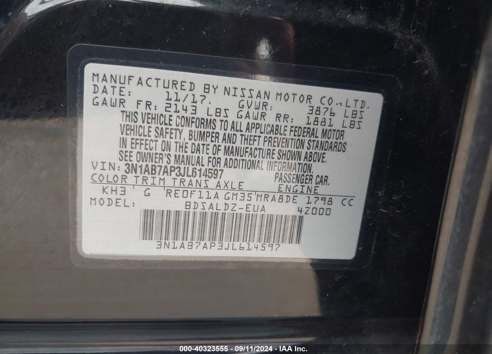 2018 NISSAN SENTRA SV VIN: 3N1AB7AP3JL614597