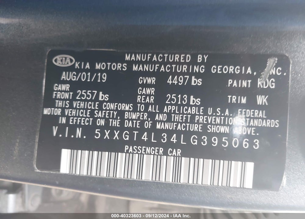 2020 KIA OPTIMA LX VIN: 5XXGT4L34LG395063