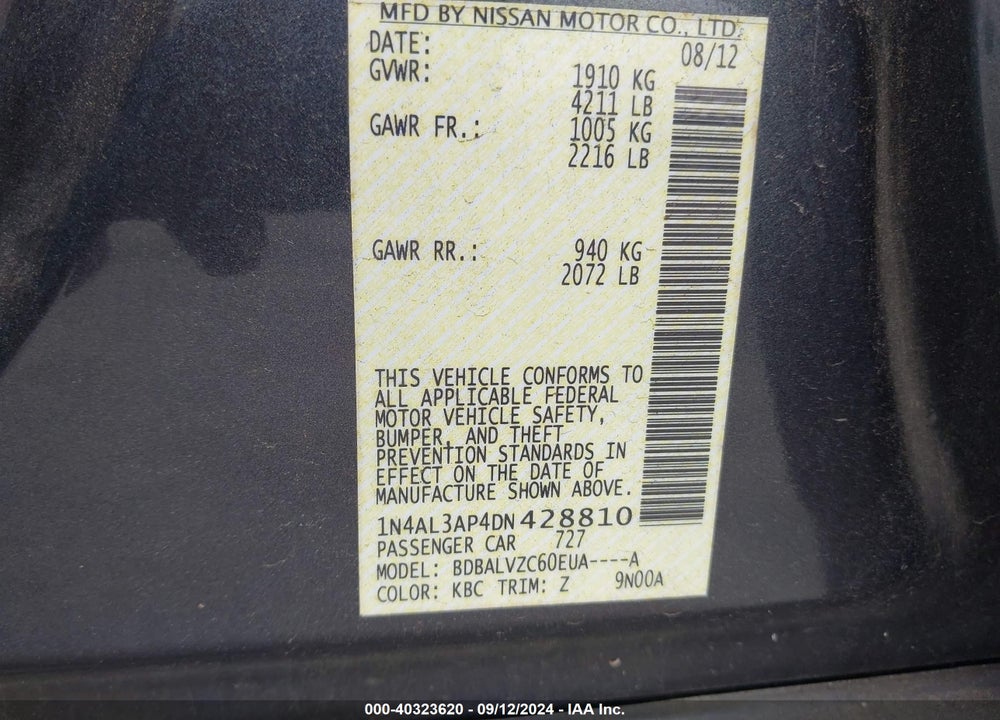 2013 NISSAN ALTIMA 2.5 SL VIN: 1N4AL3AP4DN428810