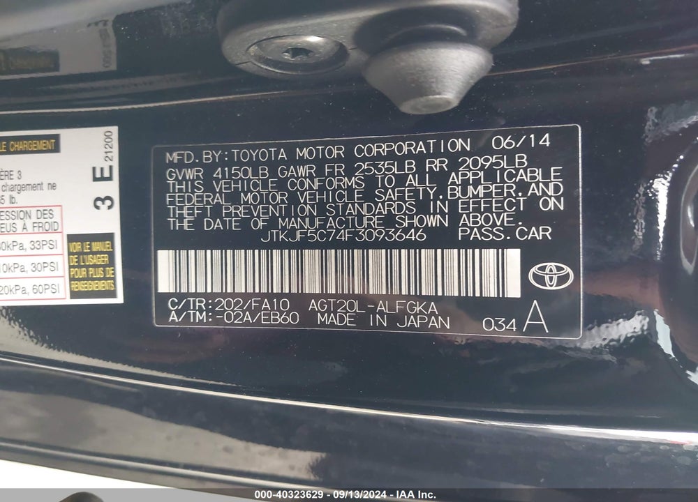2015 SCION TC VIN: JTKJF5C74F3093646