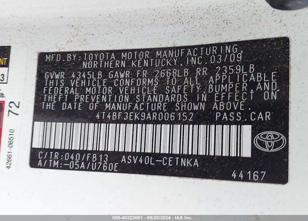 2010 TOYOTA CAMRY VIN: 4T4BF3EK9AR006152