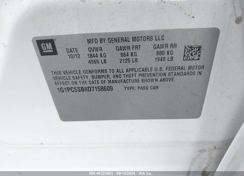 2013 CHEVROLET CRUZE 1LT AUTO VIN: 1G1PC5SB8D7158609