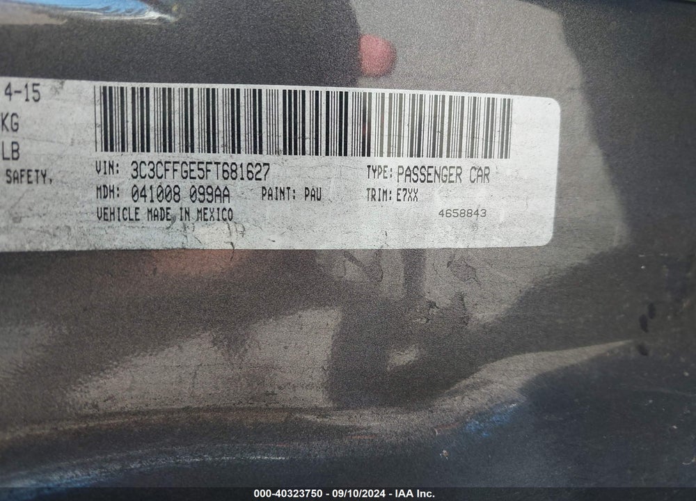 2015 FIAT 500E BATTERY ELECTRIC VIN: 3C3CFFGE5FT681627