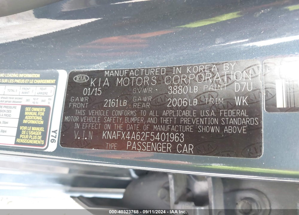 2015 KIA FORTE LX VIN: KNAFX4A62F5401963