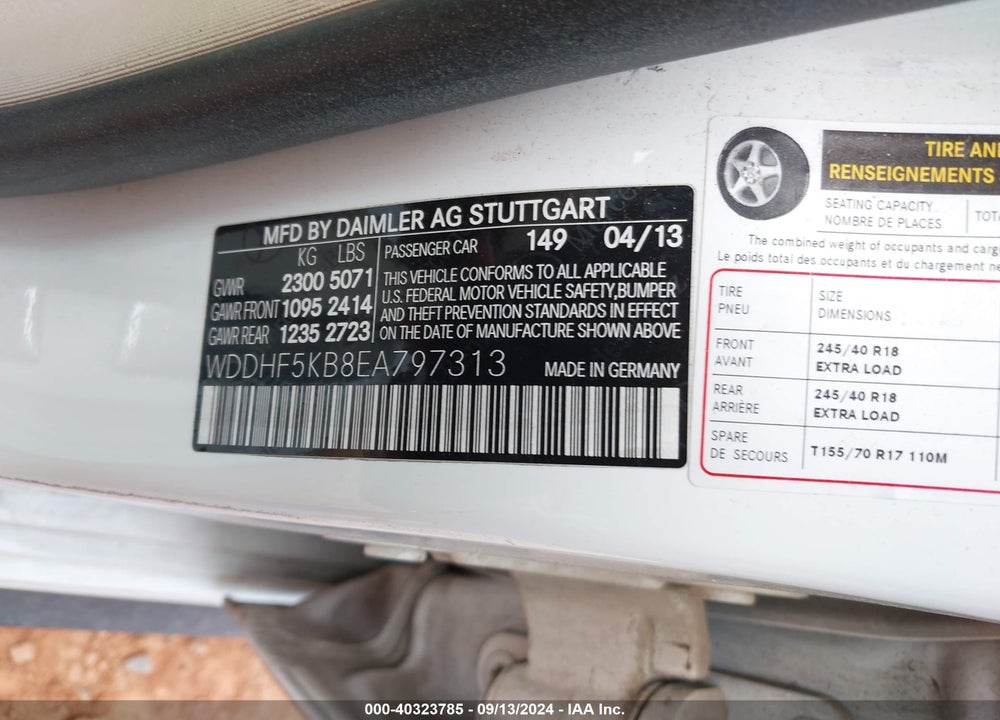 2014 MERCEDES-BENZ E 350 VIN: WDDHF5KB8EA797313