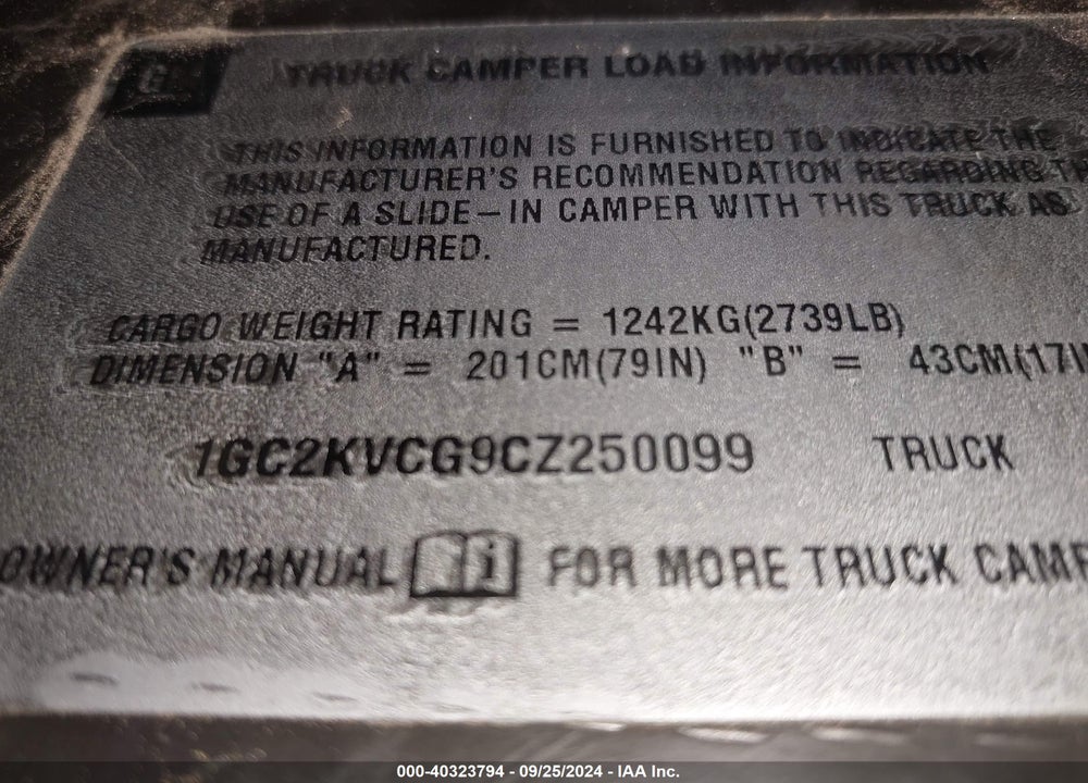 2012 CHEVROLET SILVERADO 2500HD WORK TRUCK VIN: 1GC2KVCG9CZ250099