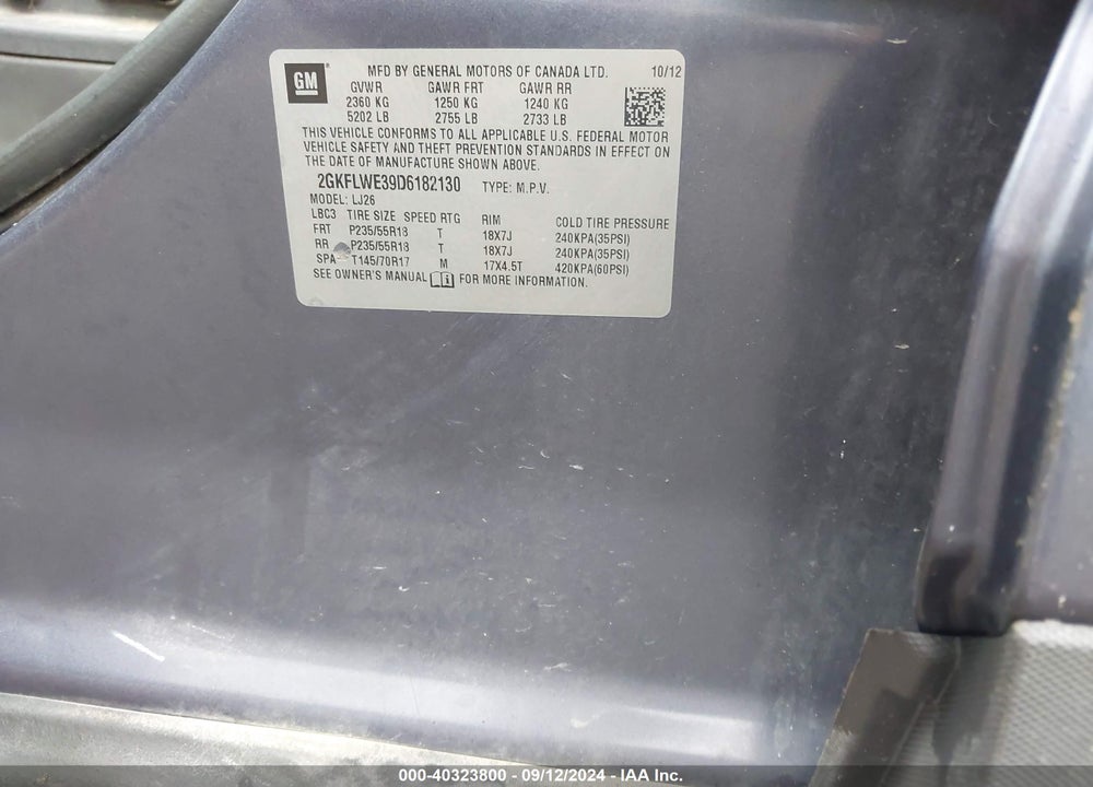 2013 GMC TERRAIN SLT-2 VIN: 2GKFLWE39D6182130