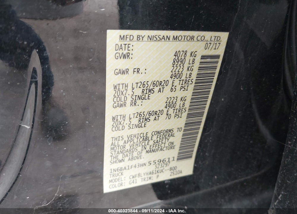 2017 NISSAN TITAN XD PLATINUM RESERVE DIESEL VIN: 1N6BA1F43HN559611
