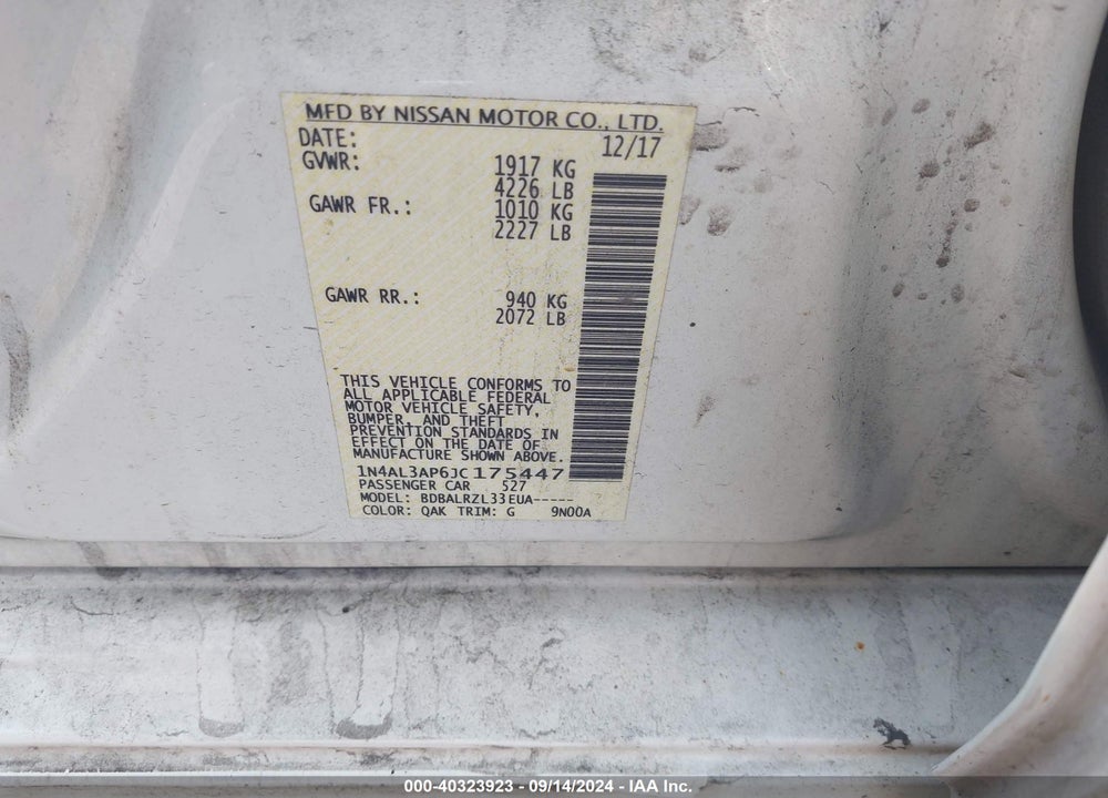 2018 NISSAN ALTIMA 2.5 SL VIN: 1N4AL3AP6JC175447