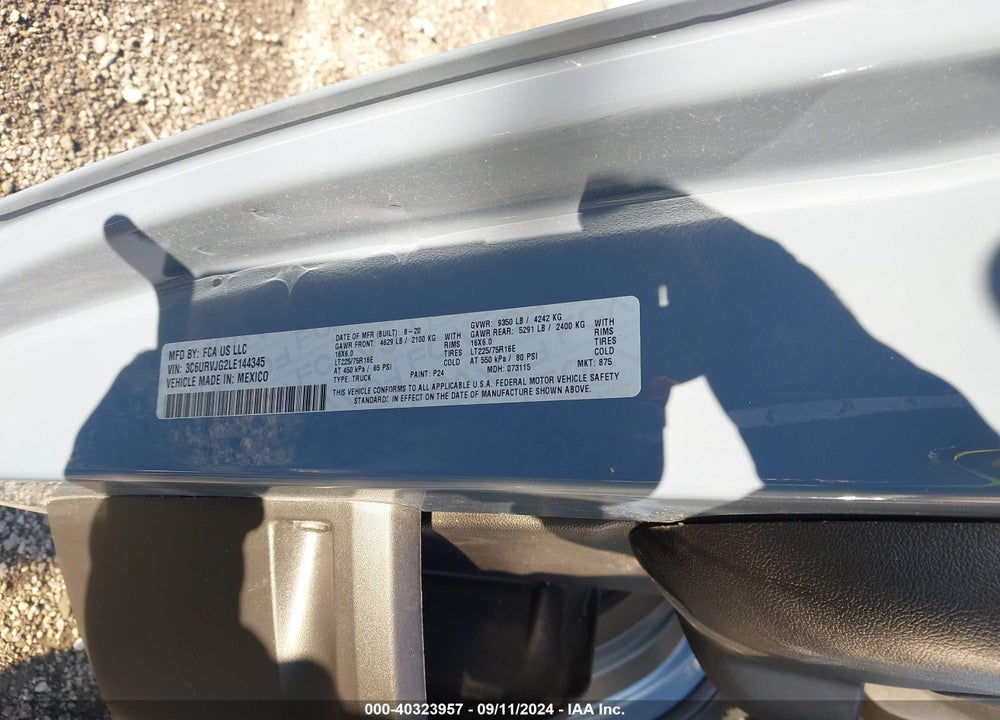 2020 RAM PROMASTER 3500 CARGO VAN HIGH ROOF 159 WB EXT VIN: 3C6URVJG2LE144345