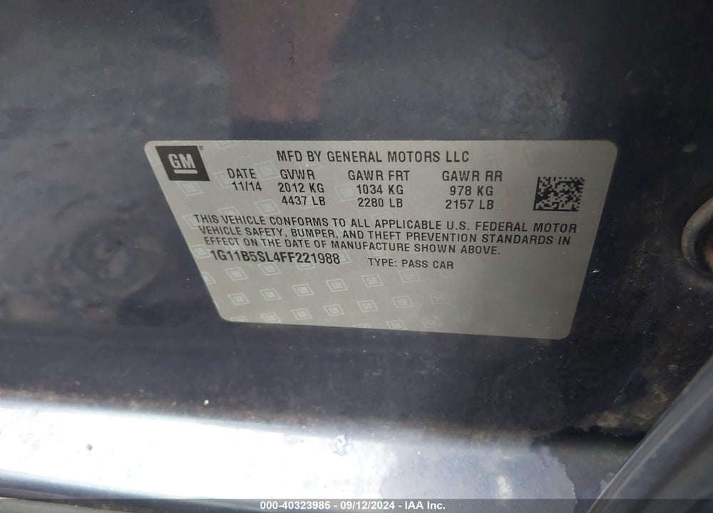 2015 CHEVROLET MALIBU LS VIN: 1G11B5SL4FF221988