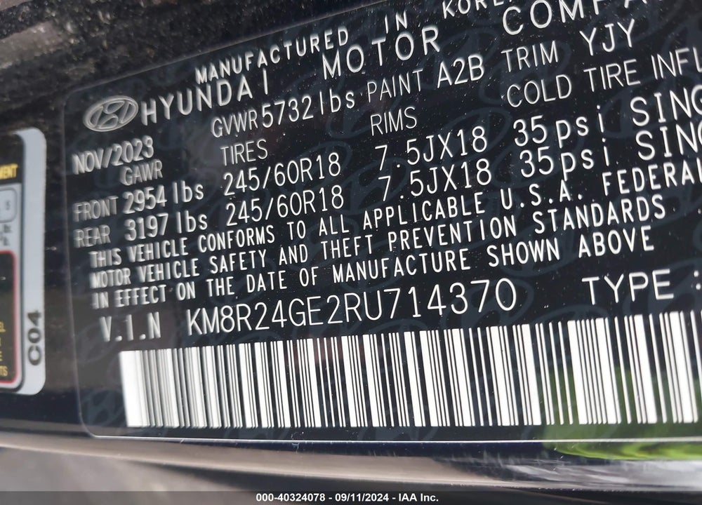 2024 HYUNDAI PALISADE VIN: KM8R24GE2RU714370