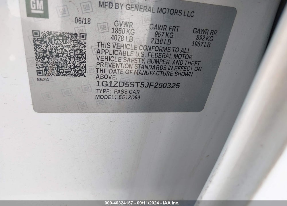 2018 CHEVROLET MALIBU LT VIN: 1G1ZD5ST5JF250325
