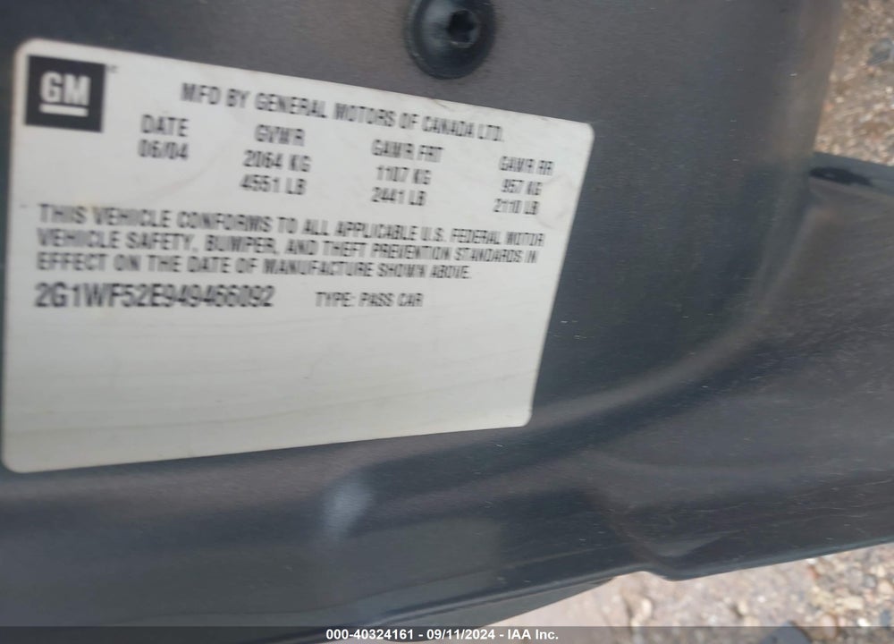 2004 CHEVROLET IMPALA VIN: 2G1WF52E949466092