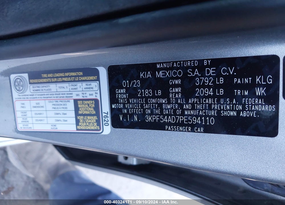 2023 KIA FORTE GT LINE VIN: 3KPF54AD7PE594110