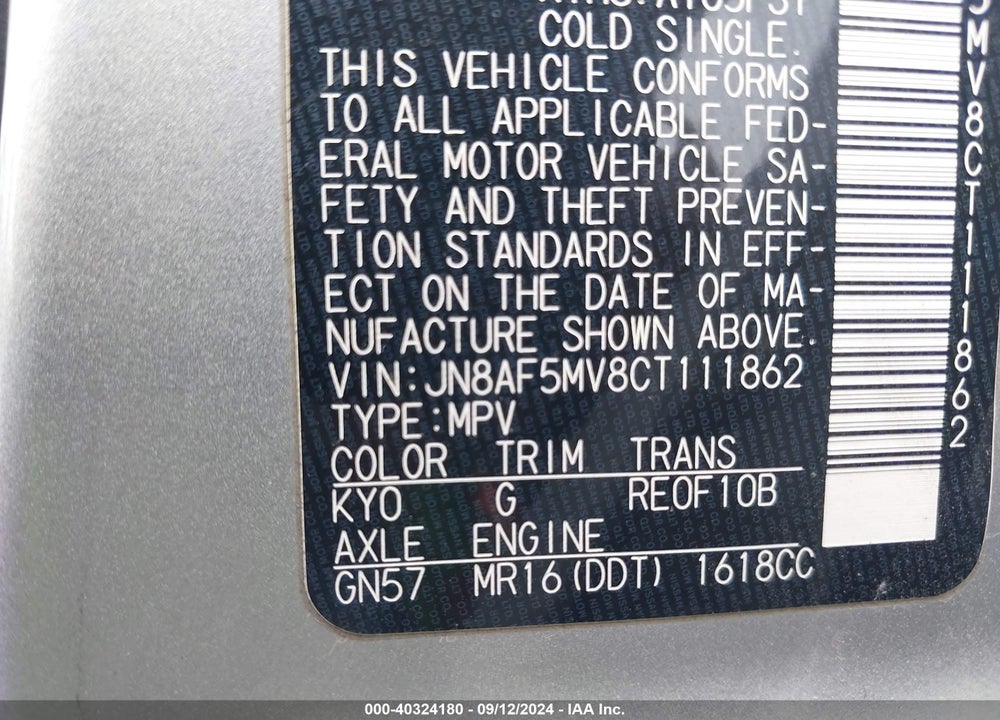 2012 NISSAN JUKE SL VIN: JN8AF5MV8CT111862