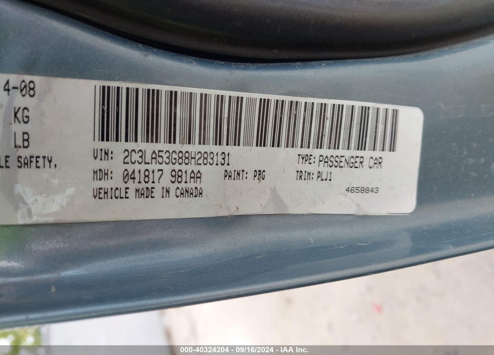 2008 CHRYSLER 300 TOURING VIN: 2C3LA53G88H283131