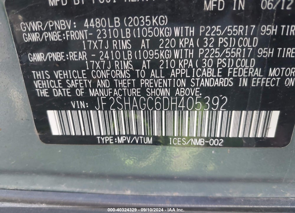 2013 SUBARU FORESTER 2.5X TOURING VIN: JF2SHAGC6DH405392